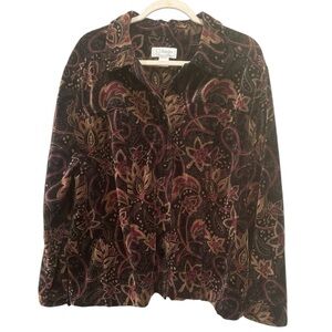Crushed Velvet Vintage Paisley Jacket Brown Burgundy Gold Whimsigoth Sz 1X